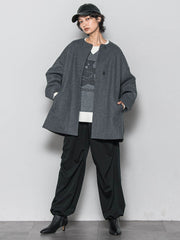 ライトジャージメルトンノーカラーミドルコート