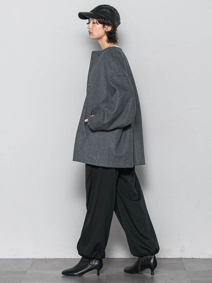 ライトジャージメルトンノーカラーミドルコート