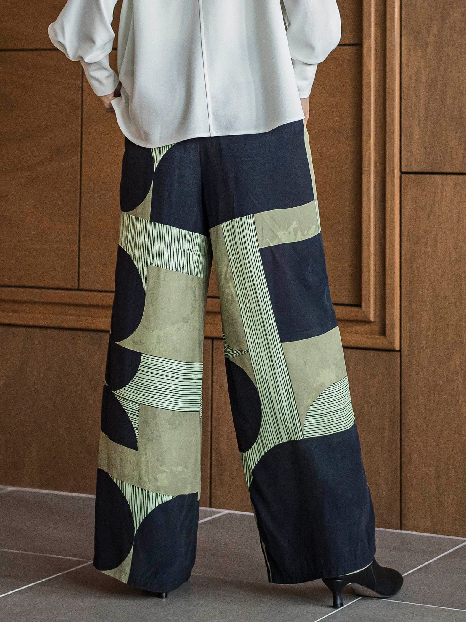 IPEKER幾何柄イージーワイドパンツ≪手洗い可能≫