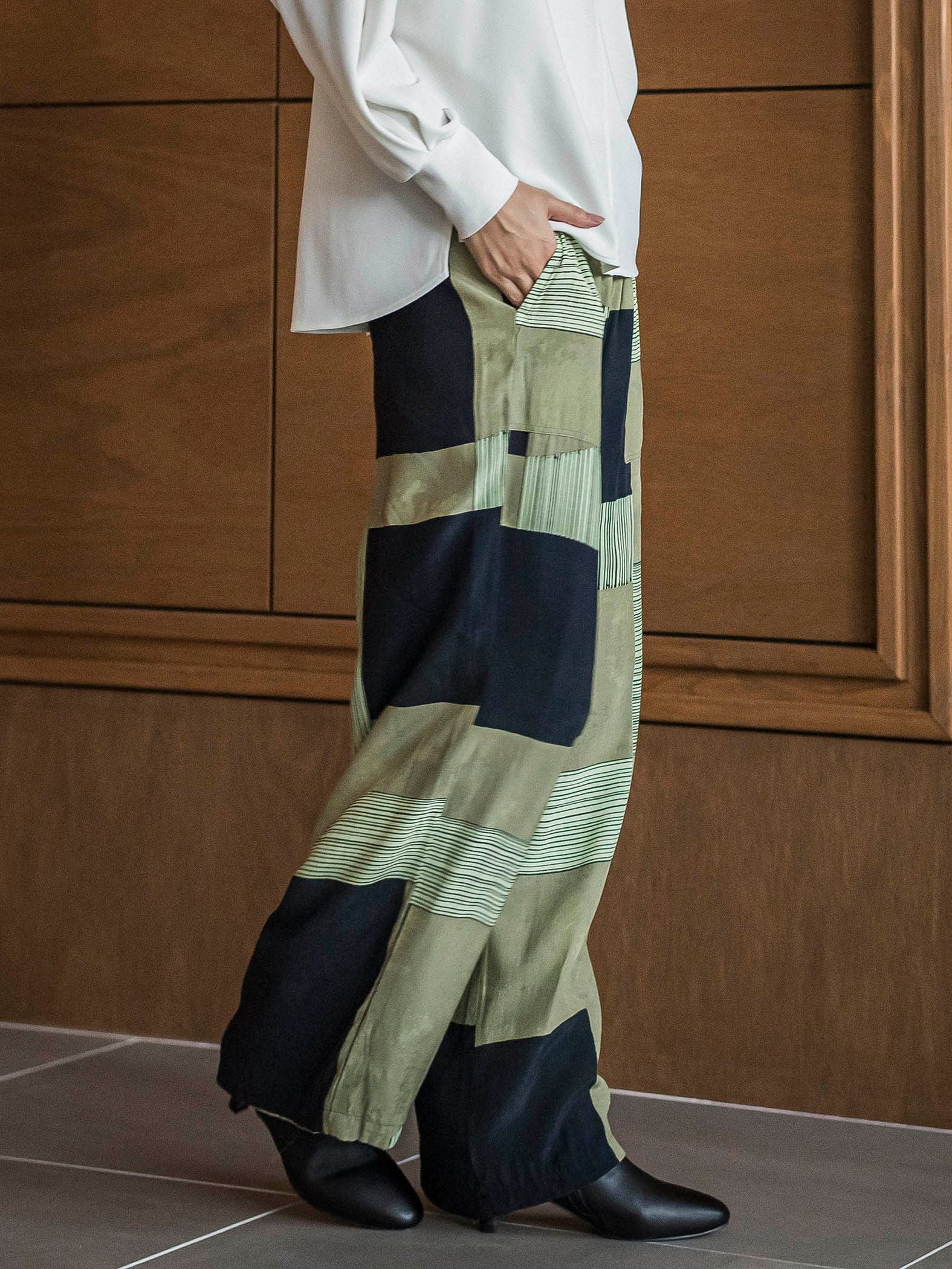 IPEKER幾何柄イージーワイドパンツ≪手洗い可能≫