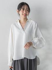 【WEB限定】パウダーストレッチ合わせネックブラウス≪手洗い可能≫