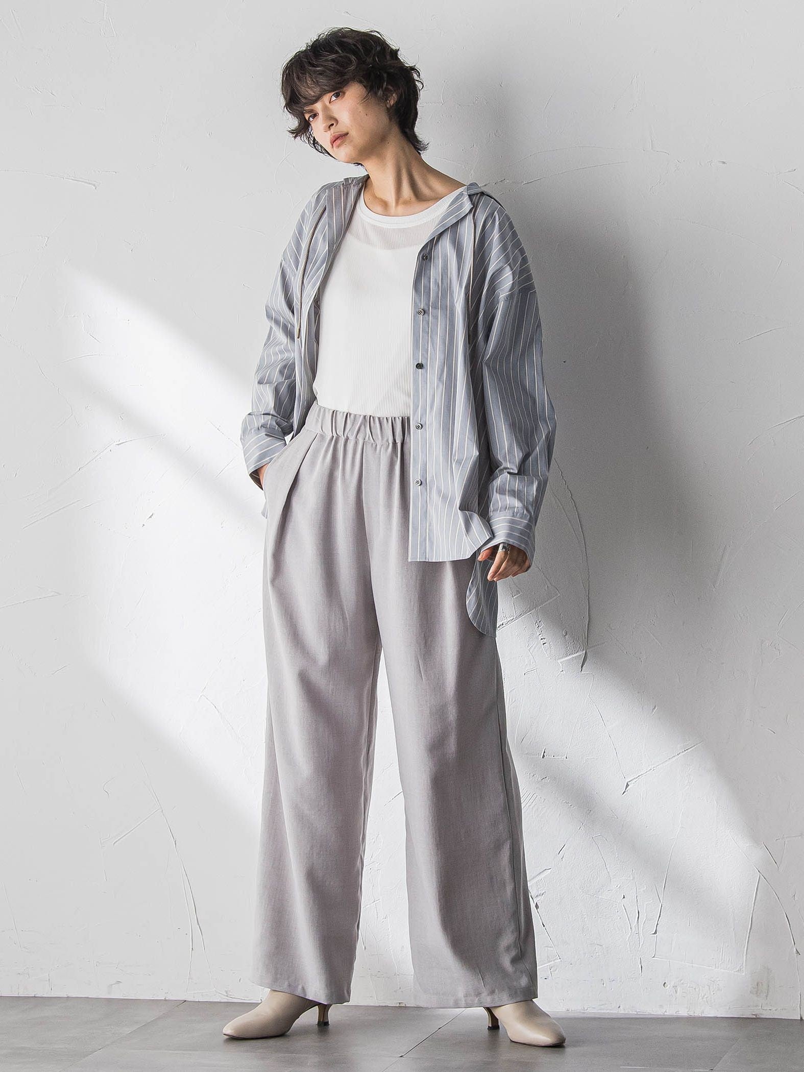 ストライプフーディオーバーシャツ≪手洗い可能≫