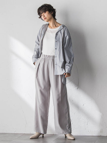 ストライプフーディオーバーシャツ≪手洗い可能≫