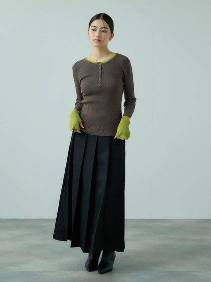 配色キーネックリブニットプルオーバー≪手洗い可能≫