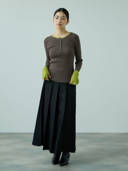 配色キーネックリブニットプルオーバー≪手洗い可能≫