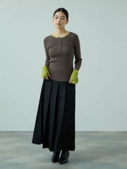 配色キーネックリブニットプルオーバー≪手洗い可能≫