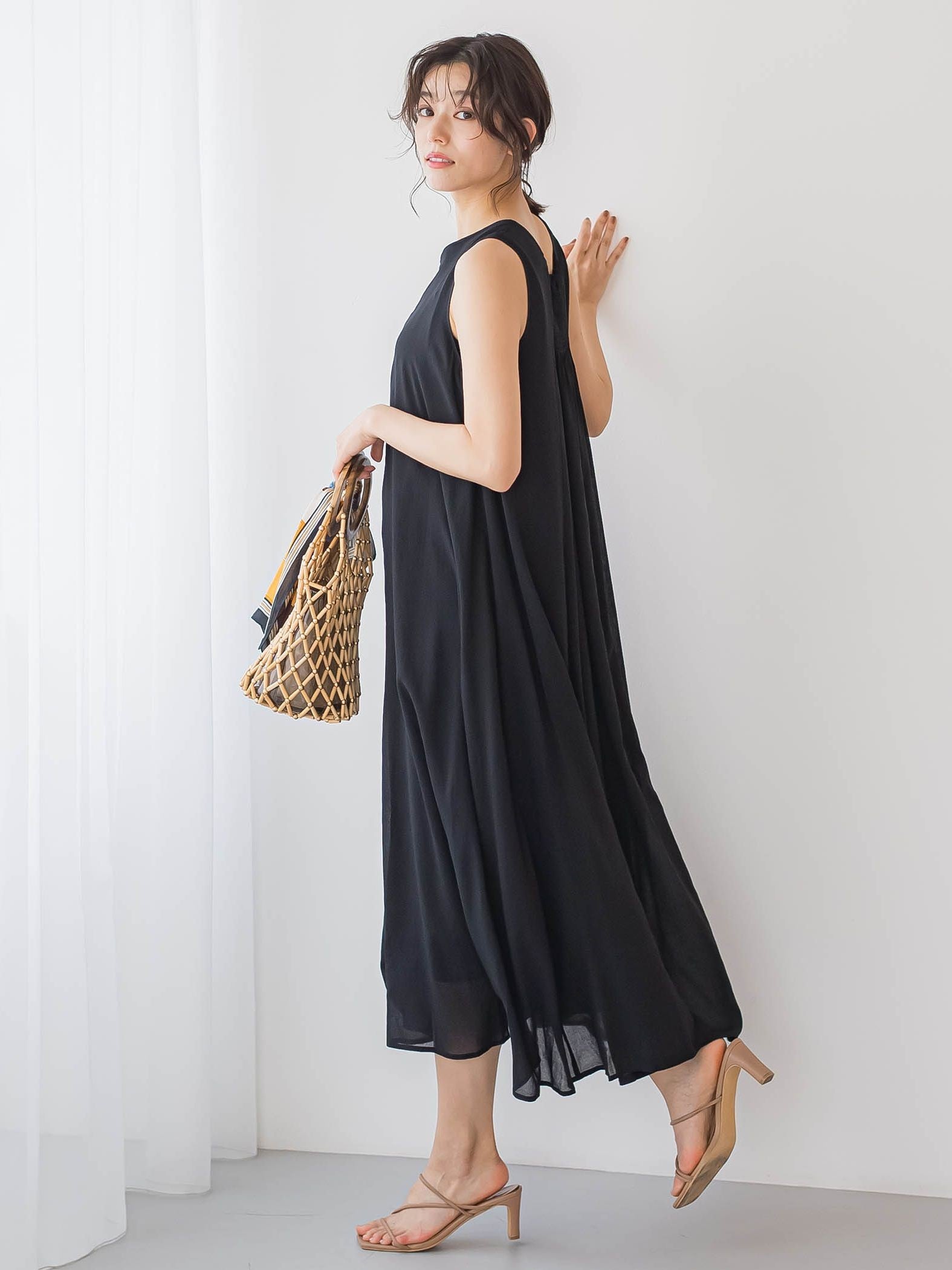 麻調シアー2WAYシャーリングワンピース≪手洗い可能≫