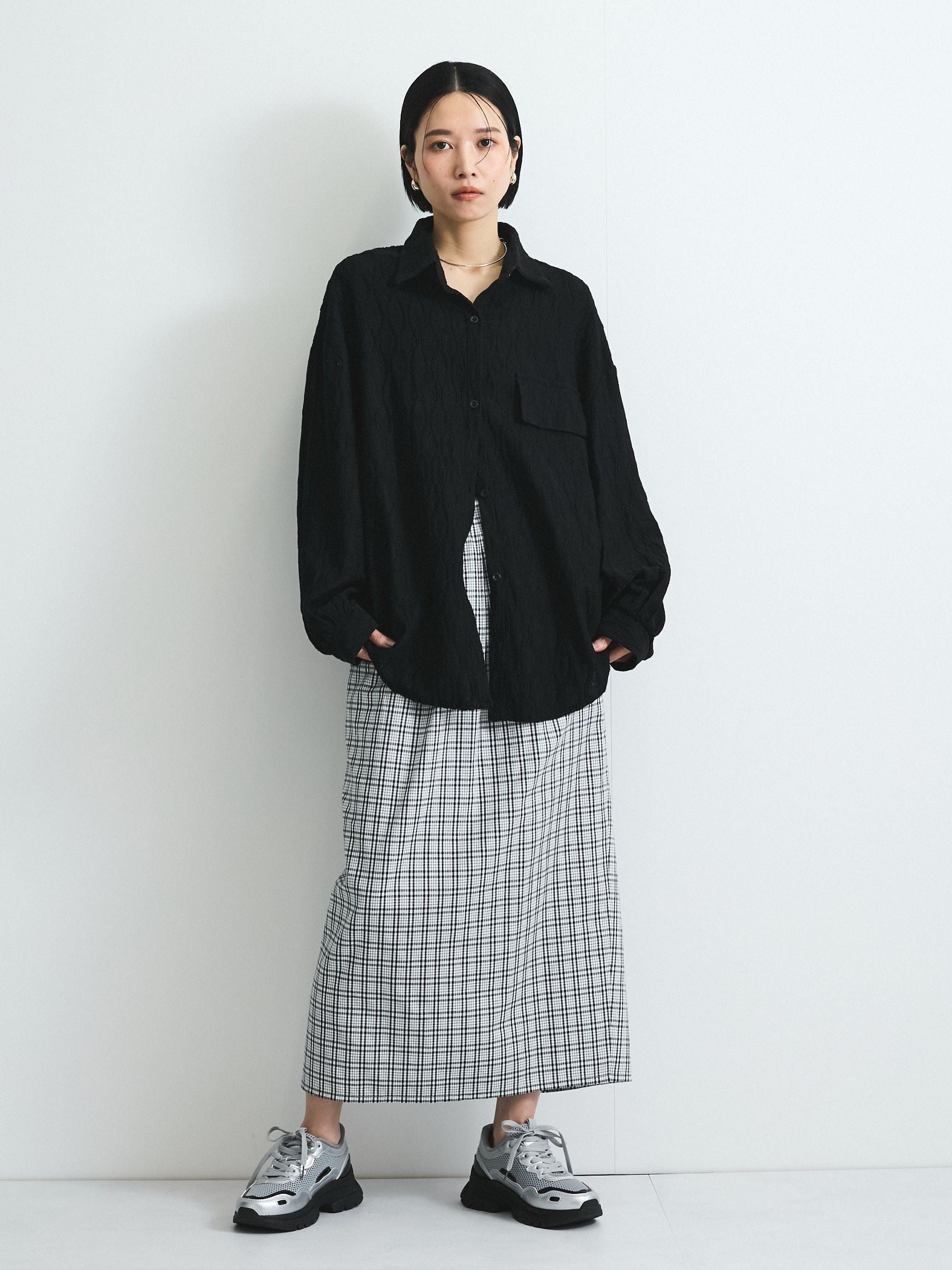 フロントタックチェックスカート≪手洗い可能≫