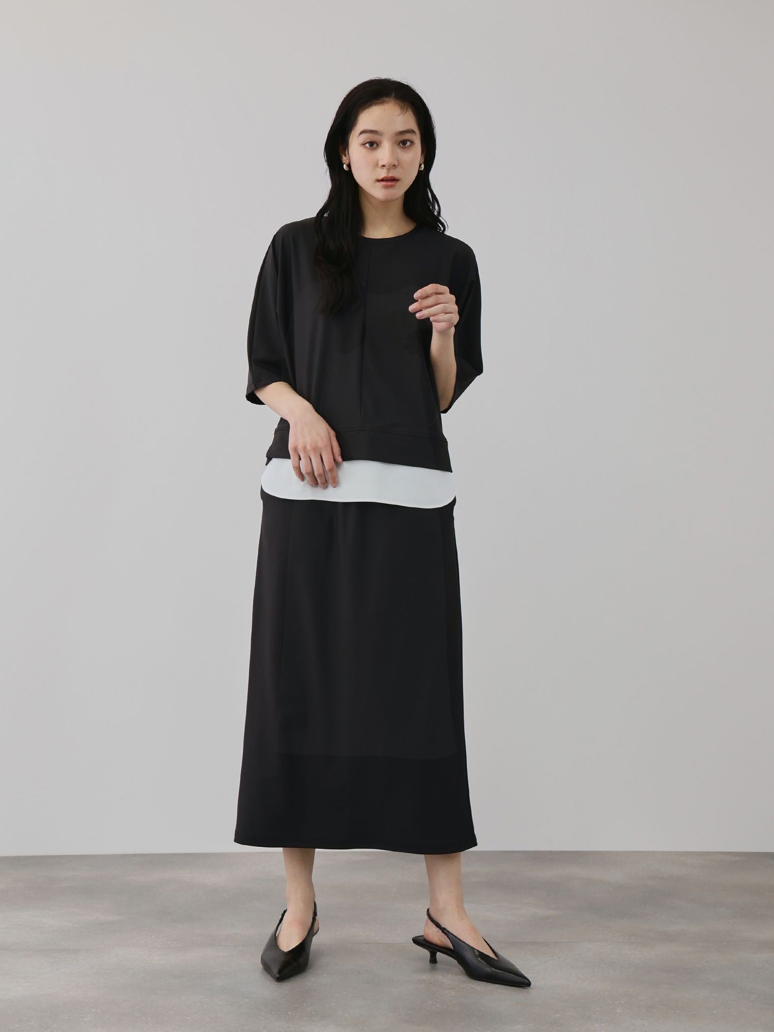 【上下セット】レイヤリードルマントップ×スカート2ピース