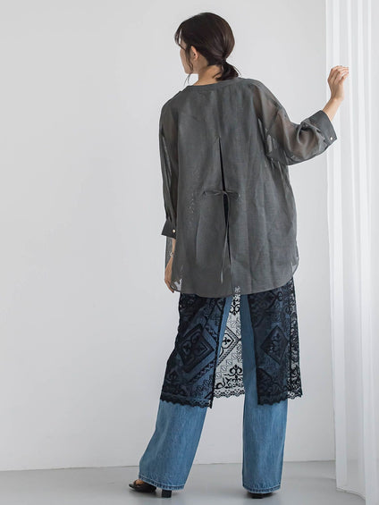 【WEB限定】シアーリネンライクBACKリボンシャツ≪手洗い可能≫