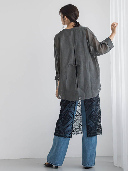 【WEB限定】シアーリネンライクBACKリボンシャツ≪手洗い可能≫