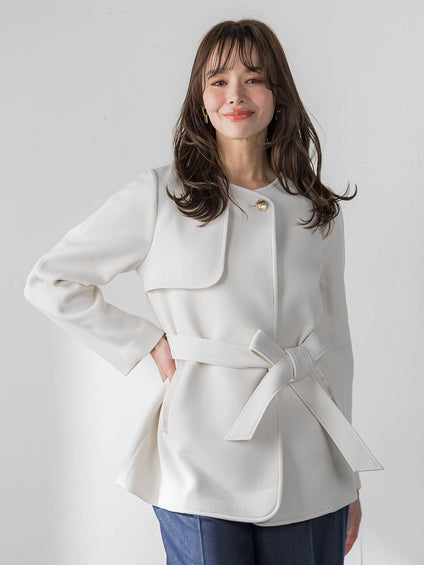 ノーカラーハーフコート