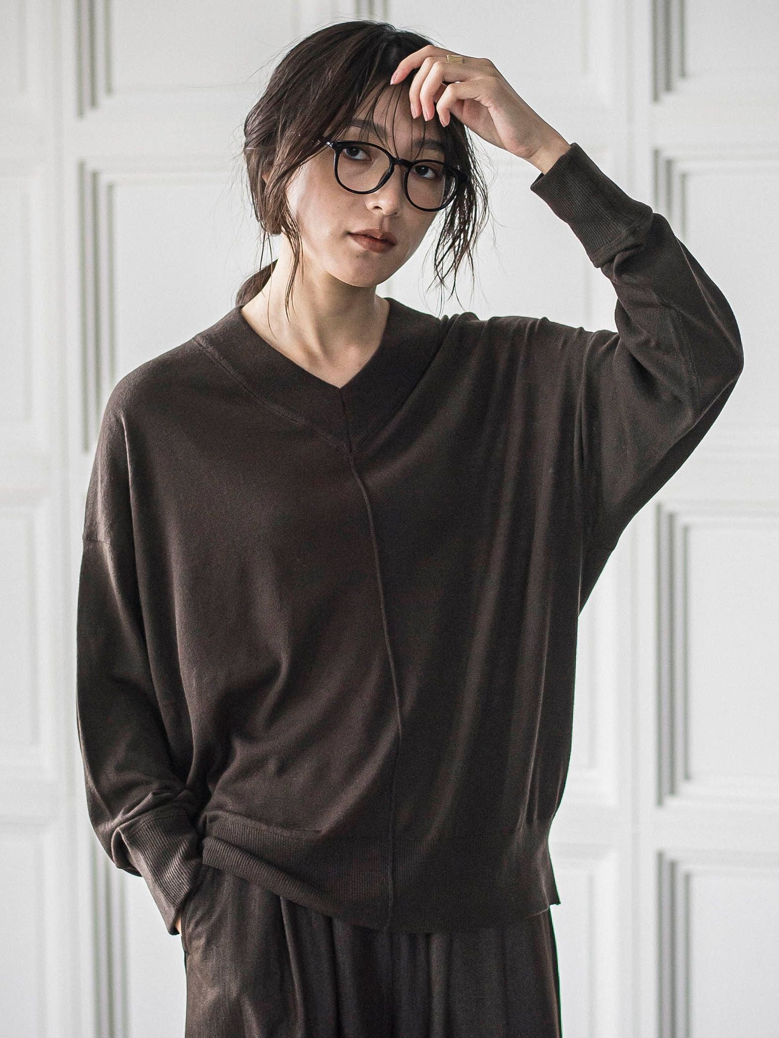 シルクカシミヤVネックコクーンニットプルオーバー≪手洗い可能≫