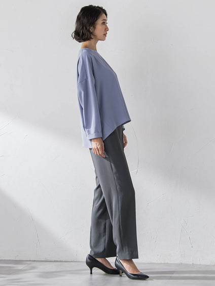 【大きいサイズ】ハイストレッチカルゼストレートパンツ