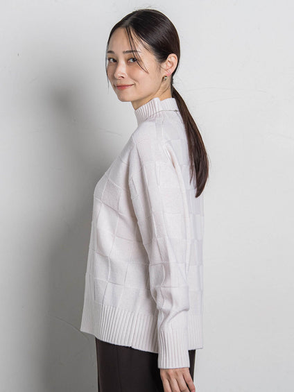 格子柄ハイネックニット≪洗える≫