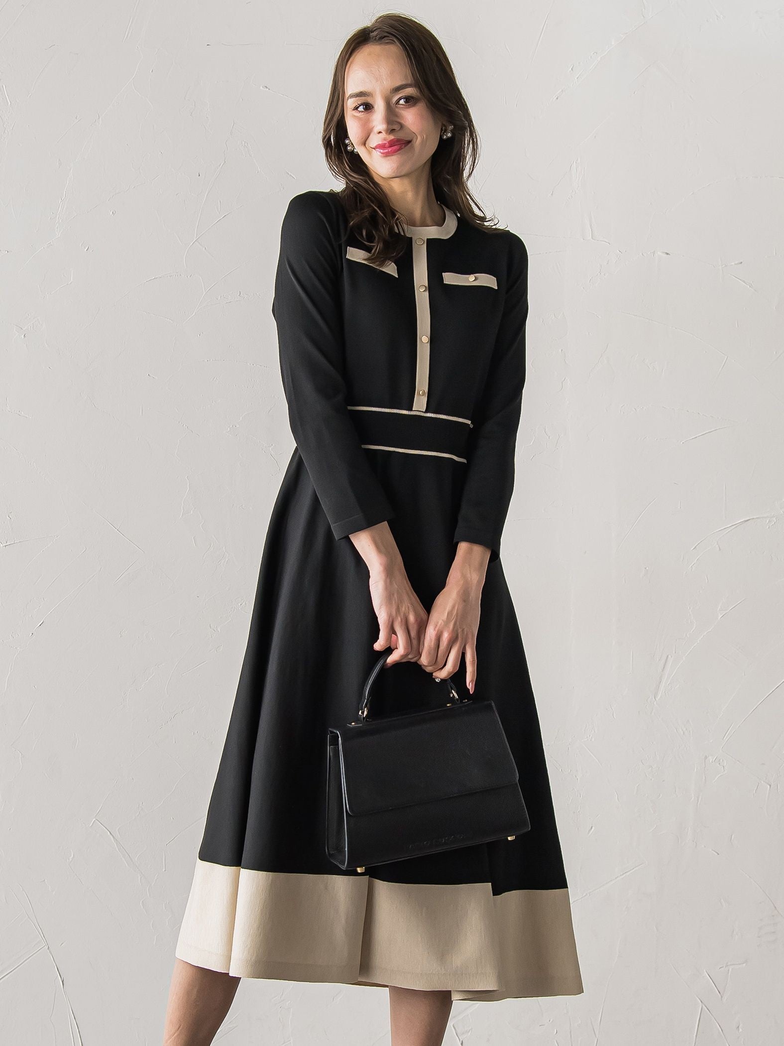 バイカラーニットワンピース