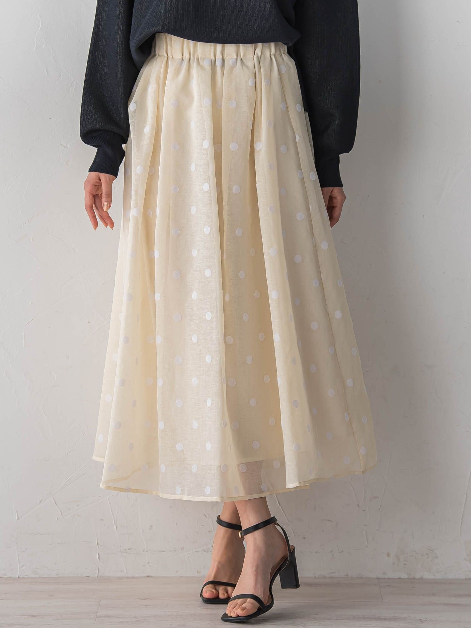 【WEB限定】麻調シアーフロッキードットスカート