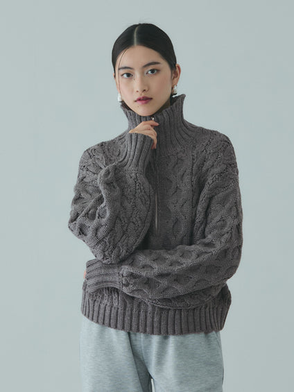 バルキーケーブルハーフジップニット≪手洗い可能≫