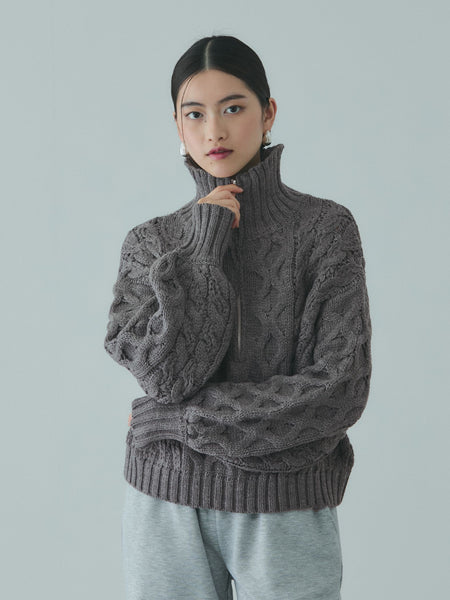 バルキーケーブルハーフジップニット≪手洗い可能≫