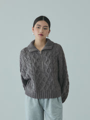 バルキーケーブルハーフジップニット≪手洗い可能≫