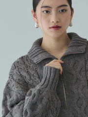 バルキーケーブルハーフジップニット≪手洗い可能≫