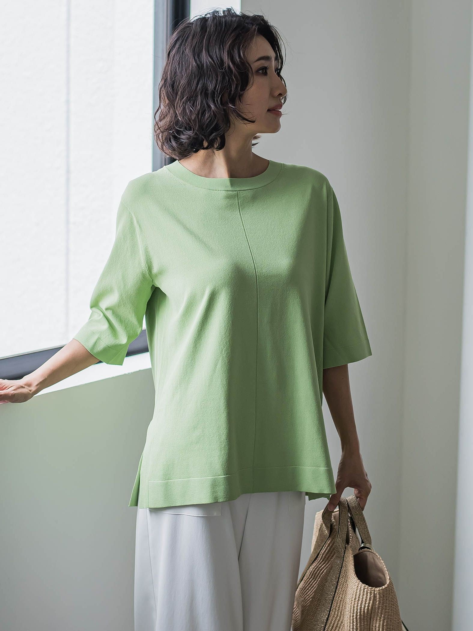 Tシャツ風ニットプルオーバー≪手洗い可能≫