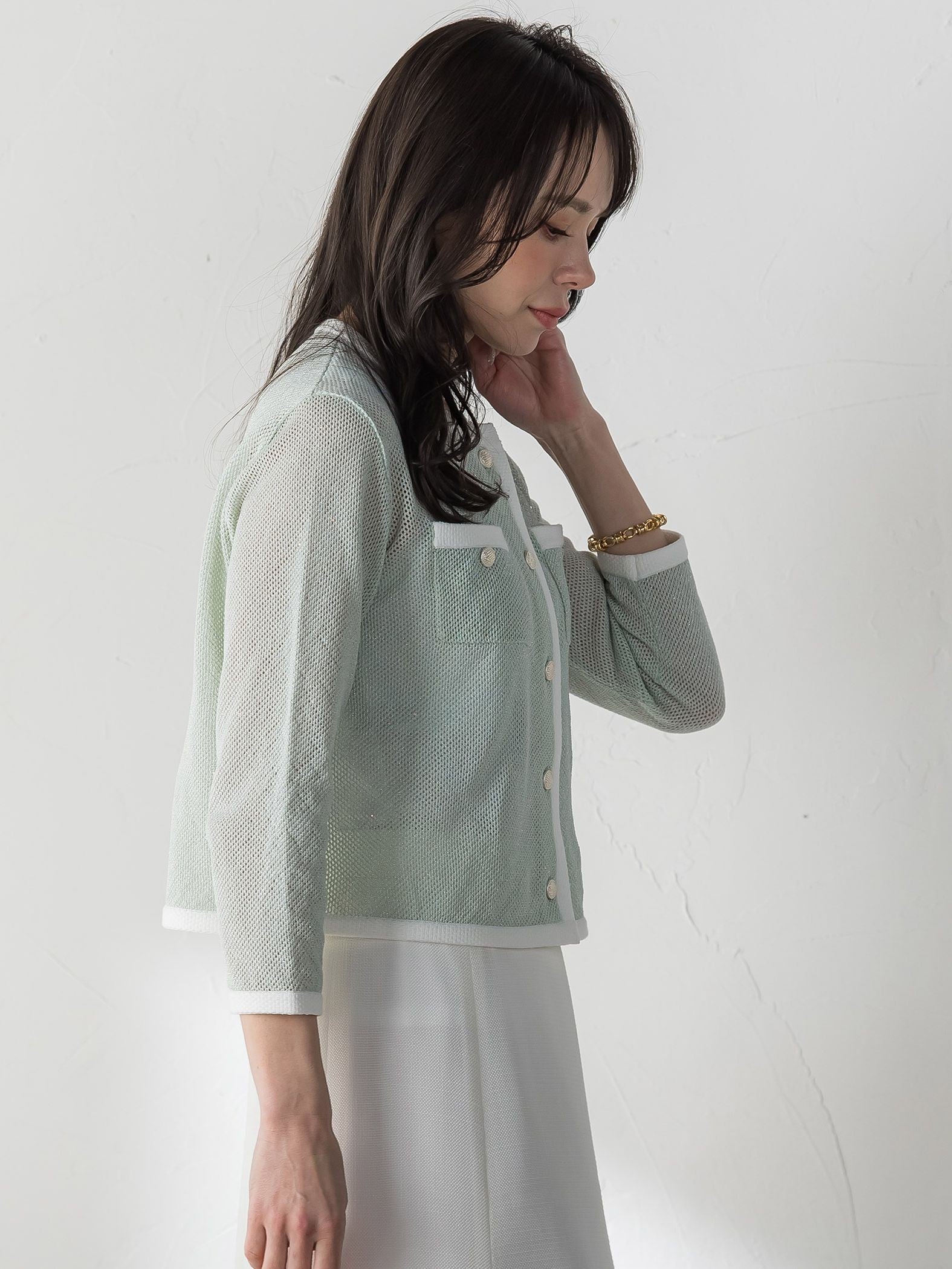 メッシュスパンコールニットカーディガン