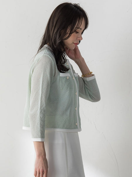 メッシュスパンコールニットカーディガン