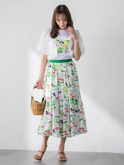 【KEITA KAWASAKI × Viaggio Bluコラボ】袖チュールプリントTシャツ