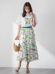 【KEITA KAWASAKI × Viaggio Bluコラボ】袖チュールプリントTシャツ