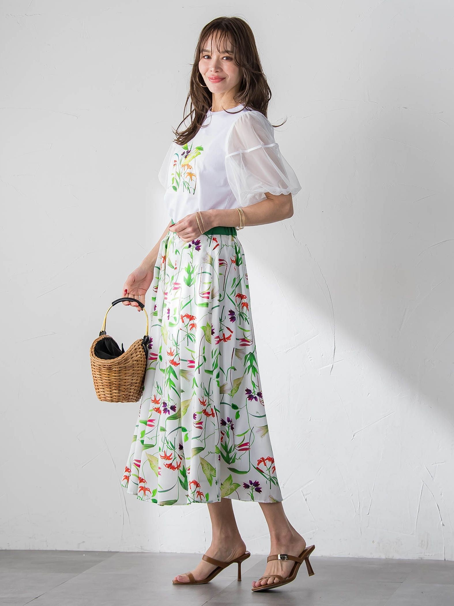 【KEITA KAWASAKI × Viaggio Bluコラボ】袖チュールプリントTシャツ