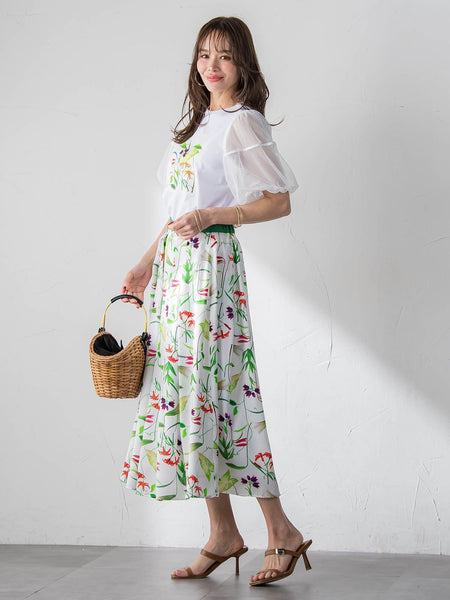 【KEITA KAWASAKI × Viaggio Bluコラボ】袖チュールプリントTシャツ