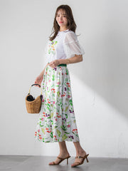 【KEITA KAWASAKI × Viaggio Bluコラボ】袖チュールプリントTシャツ