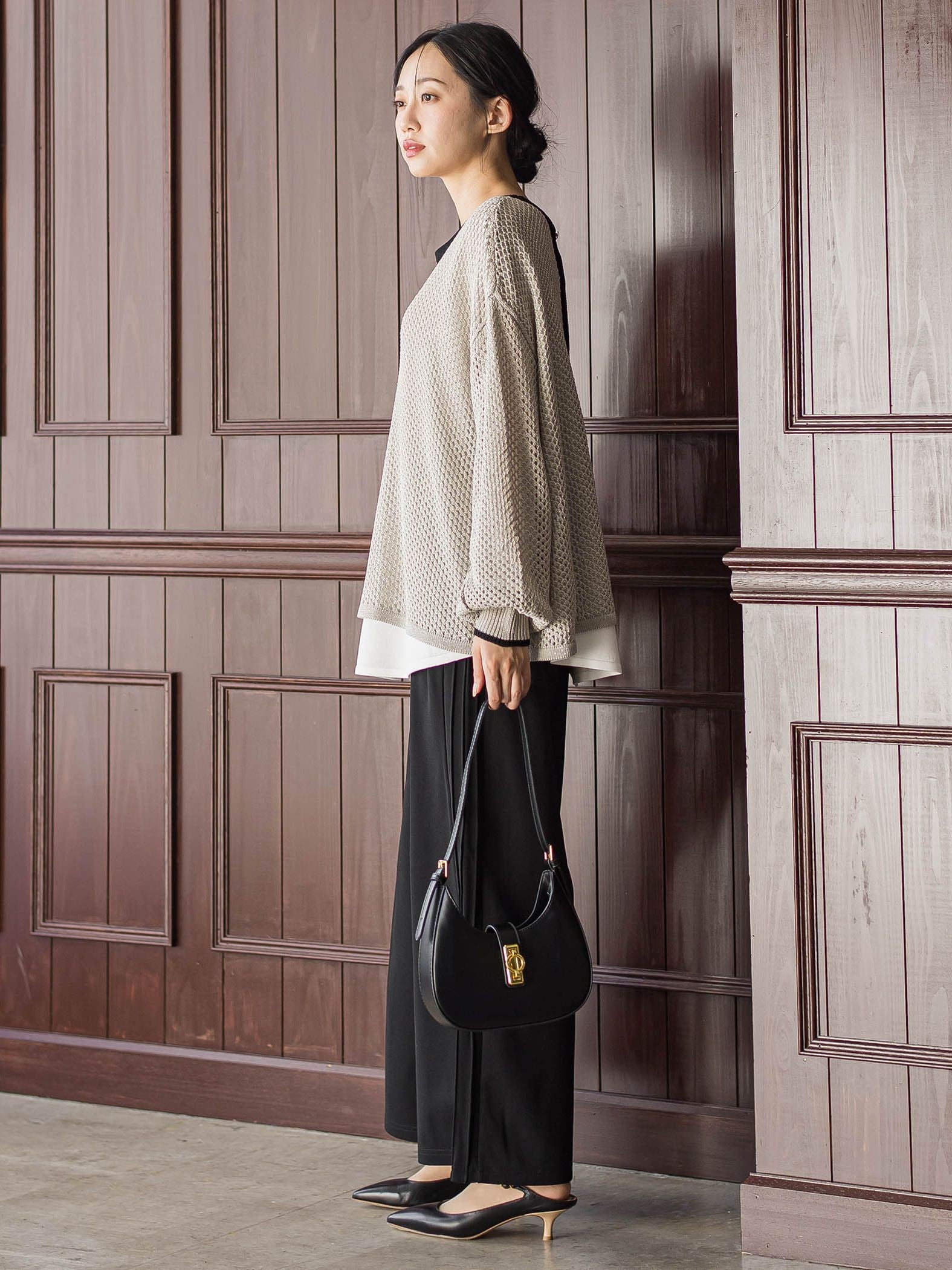 メッシュ柄レイヤードニット≪手洗い可能≫