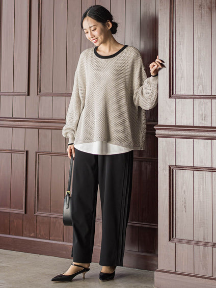 メッシュ柄レイヤードニット≪手洗い可能≫