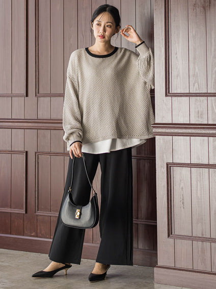 メッシュ柄レイヤードニット≪手洗い可能≫