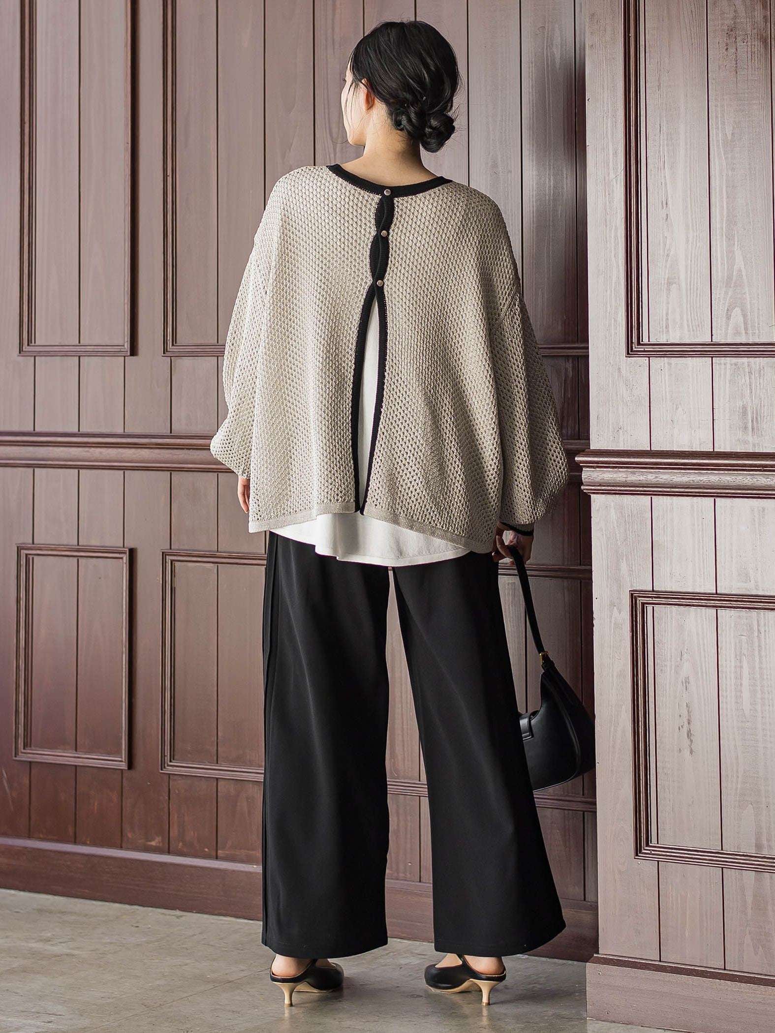 メッシュ柄レイヤードニット≪手洗い可能≫