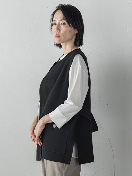 【大きいサイズ】”後姿もこなれ感”スポンディッシュニットジレ≪手洗い可能≫