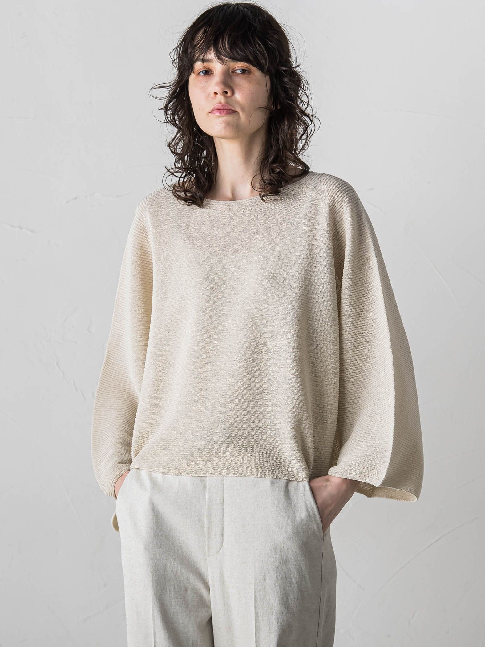 【WEB&一部店舗限定】ワイドスリーブクロップドニットプルオーバー≪手洗い可能≫