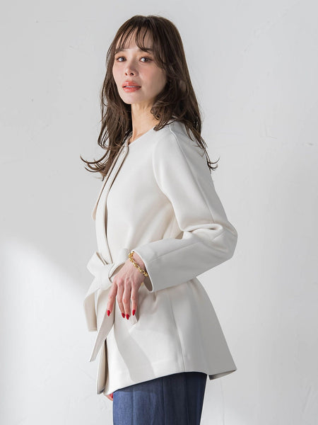 ノーカラーハーフコート