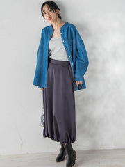 バンドカラーデニムシャツ≪洗濯機で洗える≫