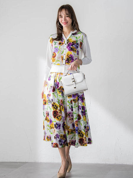 【KEITA KAWASAKI × Viaggio Bluコラボ】パンジープリントカーディガン