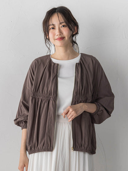 レーヨンナイロンギャザー切替えブルゾン