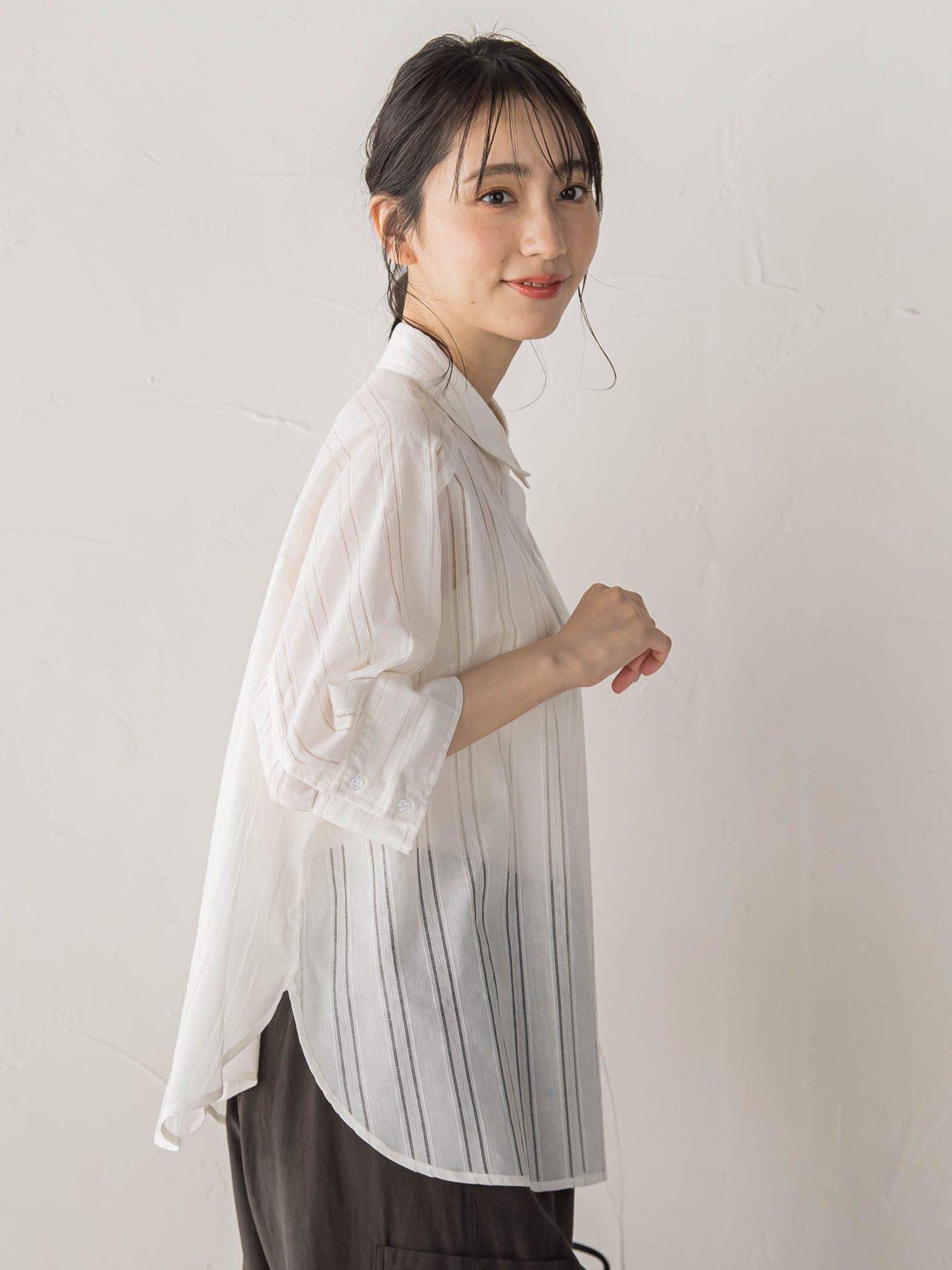 【WEB限定】T/Cストライプブラウス