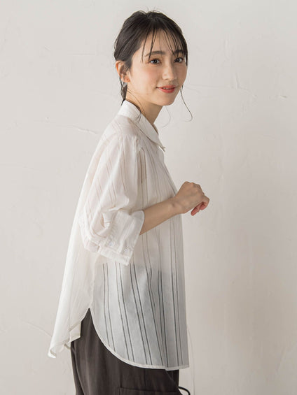 【WEB限定】T/Cストライプブラウス