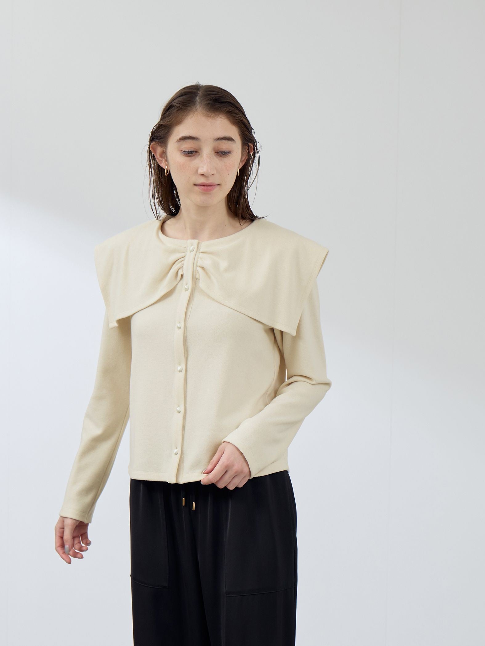 Wフェイス天竺ビッグカラートップス≪手洗い可能≫