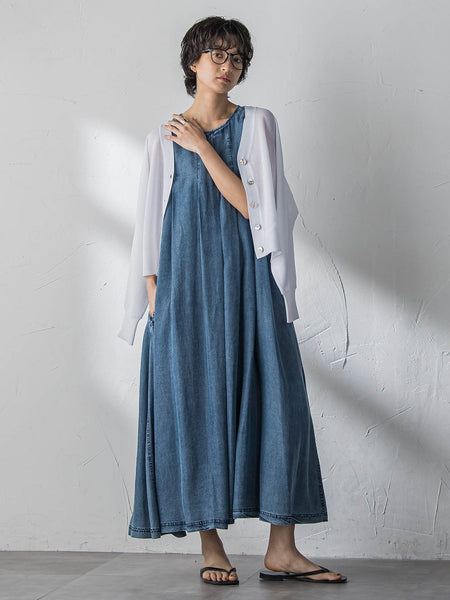 ゆれるデニムノースリーブワンピース