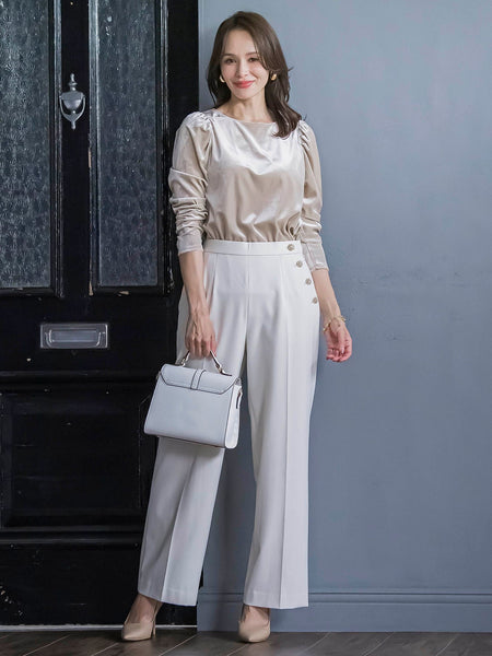 パフ袖ベロアカットソー≪手洗い可能≫