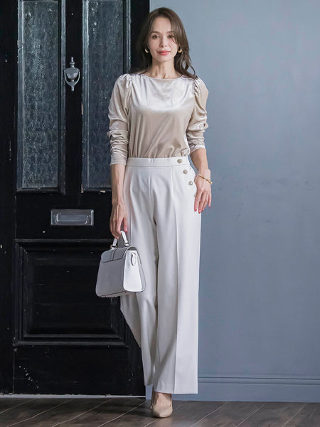 パフ袖ベロアカットソー≪手洗い可能≫