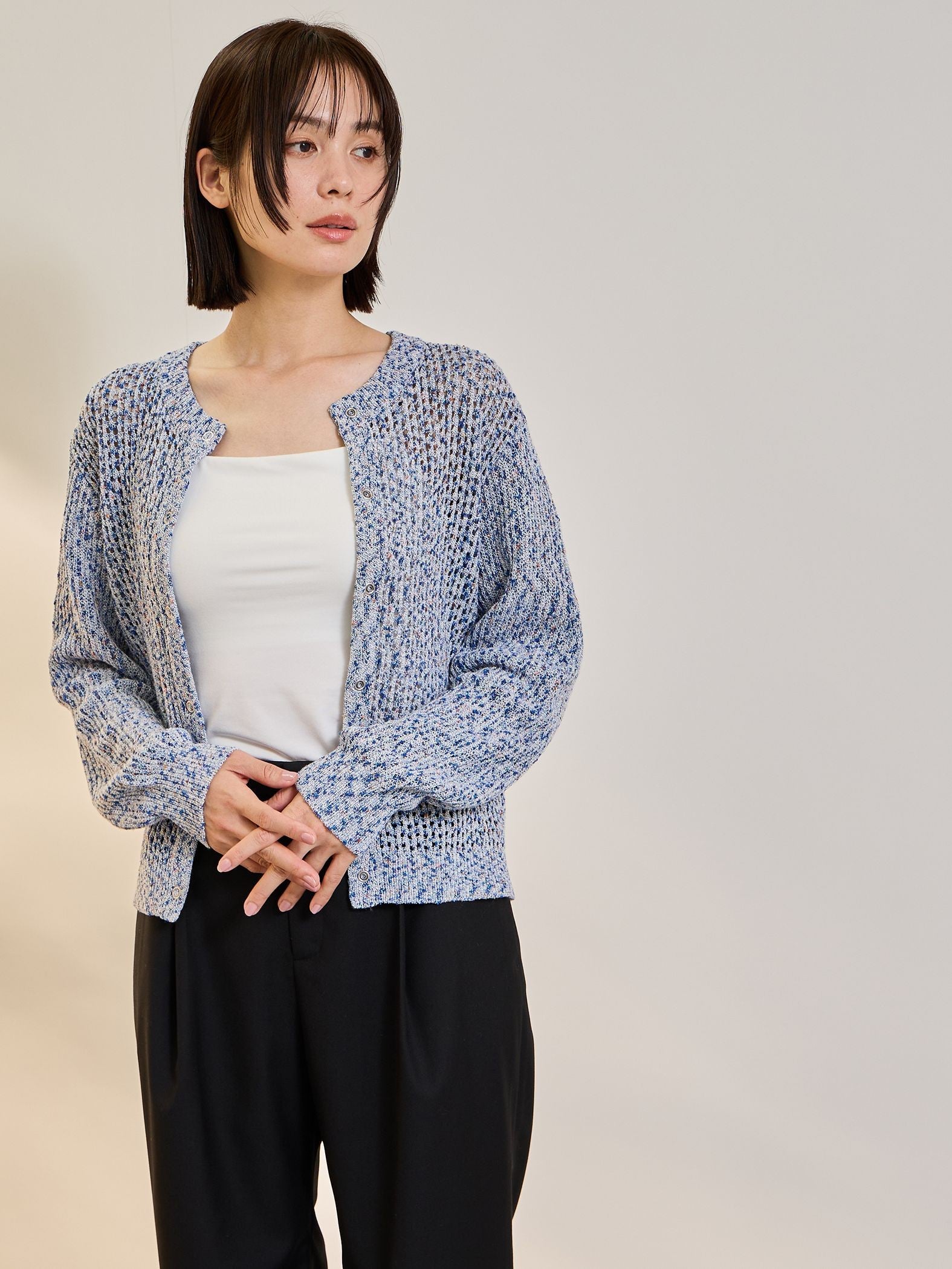 ミックスコイルクルーネックカーディガン